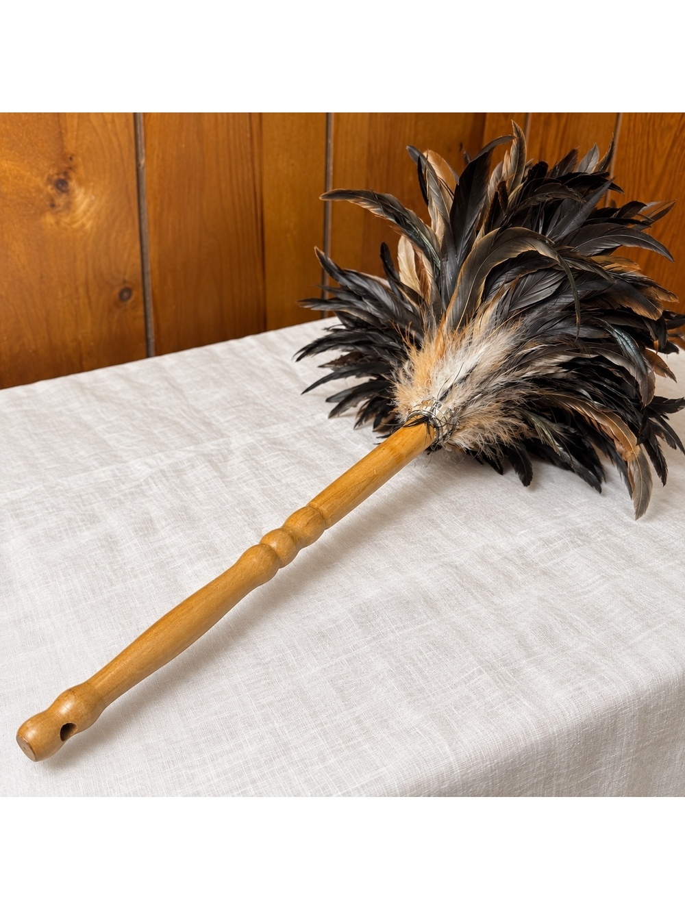 Vintage Feather Duster Real Feathers Wood Handle Rustic Farmhouse Decor